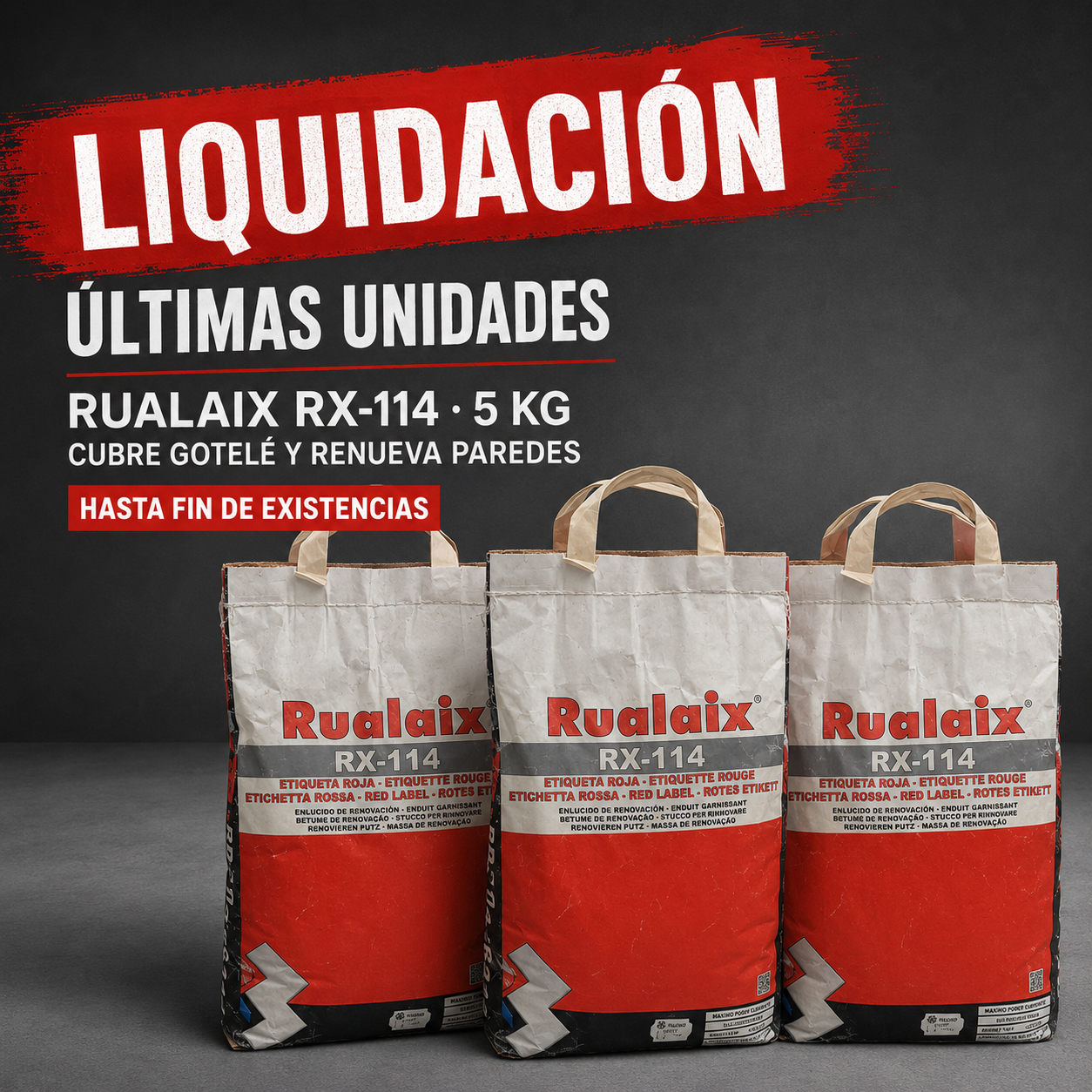 Rualaix RX-114 Baixens 5 kg – Enlucido cubregotelé | Liquidación